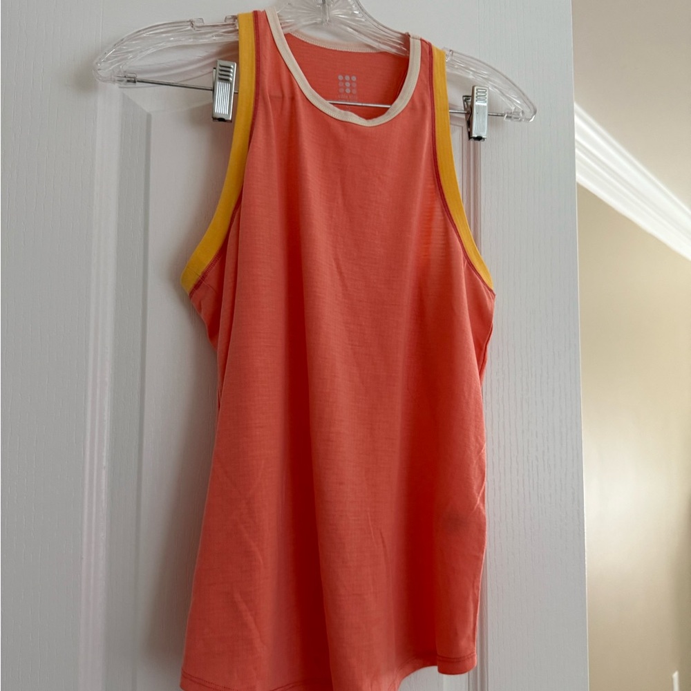 Title Nine Vibrant Coral Tank with Yellow Accents